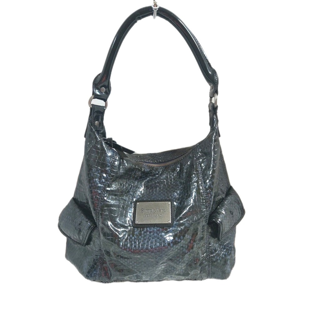Simply Vera Wang Shoulder Bag Blue Patent/Alligator Like Purse Zippered Tote